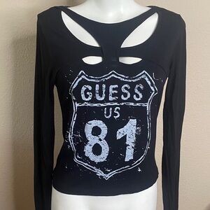 Guess Los Angeles black thin knit 81 cross club top shirt M